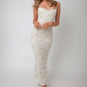 NWT Selfie Leslie Lace White Maxi Dress Bridal Occasion Wear Lace Ivory Dress